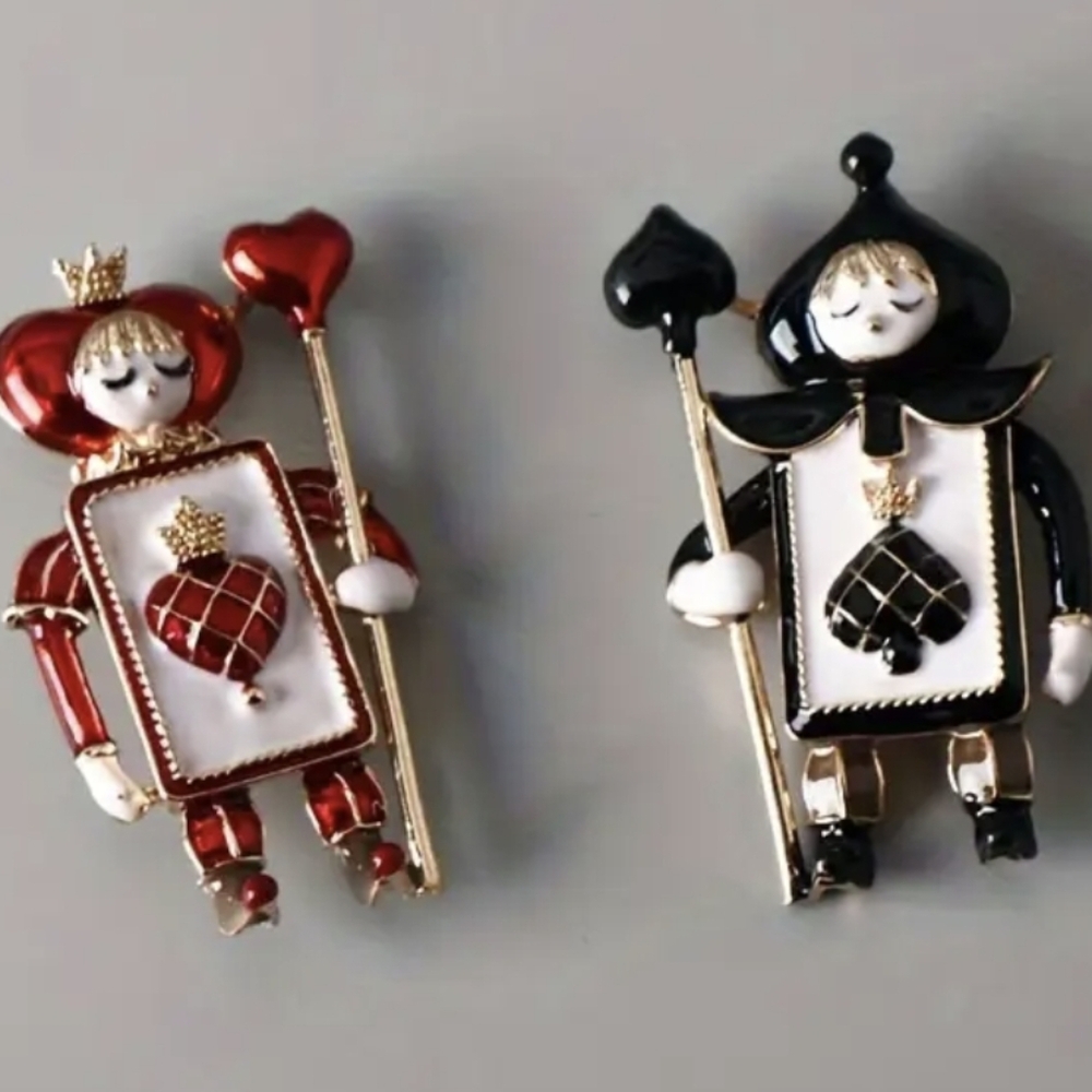 Alice In Wonderland Inspired Playing Card People Brooch Charm, 2 Color Choices